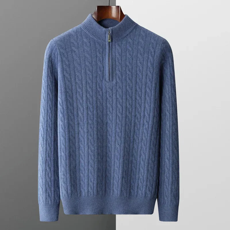 Herren Zopfstrick-Pullover – Viertel-Reißverschluss mit Stehkragen - Image 4