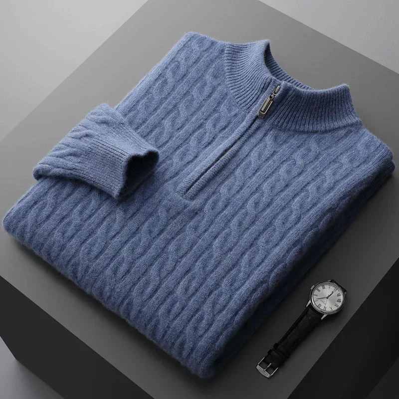 Herren Zopfstrick-Pullover – Viertel-Reißverschluss mit Stehkragen - Image 7