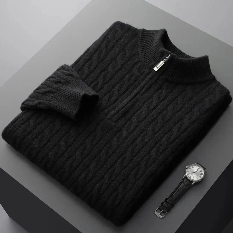 Herren Zopfstrick-Pullover – Viertel-Reißverschluss mit Stehkragen - Image 8