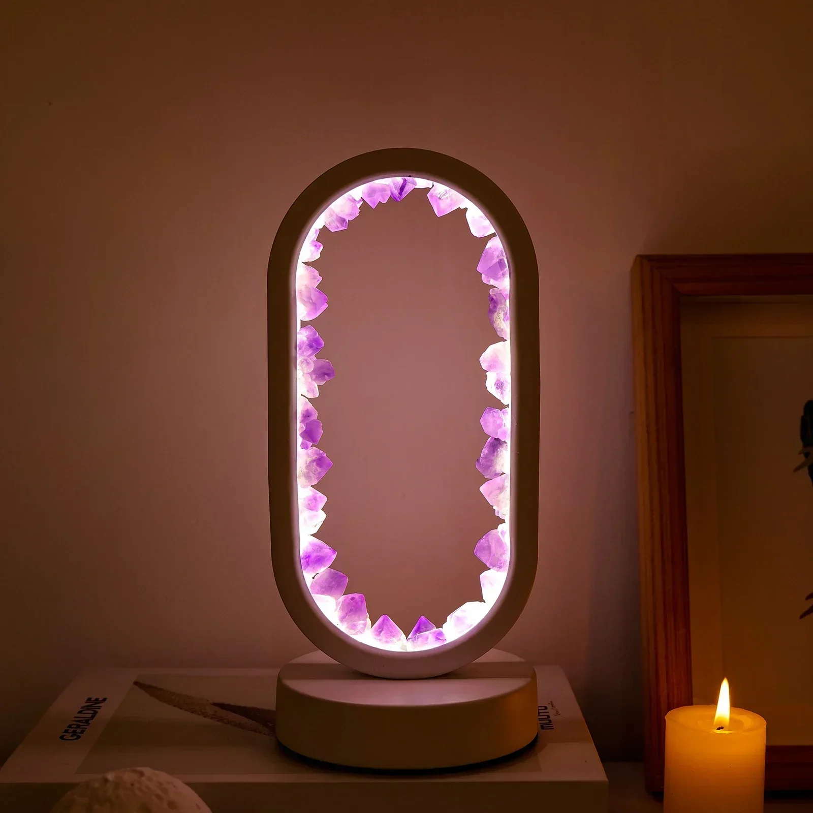 Oval LED Tischlampe mit Natürlichen Kristallen - Beruhigendes Ambiente Nachtlicht - Image 4