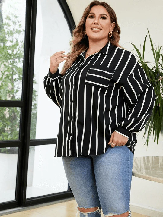 Plus Size Women's Striped Casual Shirt - Image 4
