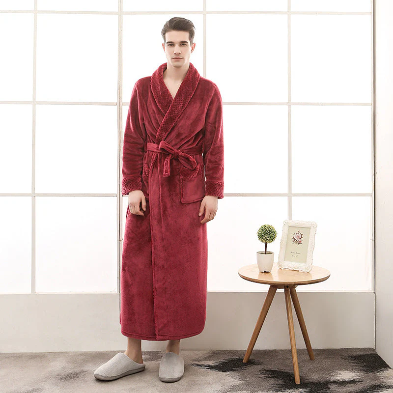 Unisex Strukturierter Morgenmantel - Schalkragen Robe - Image 2