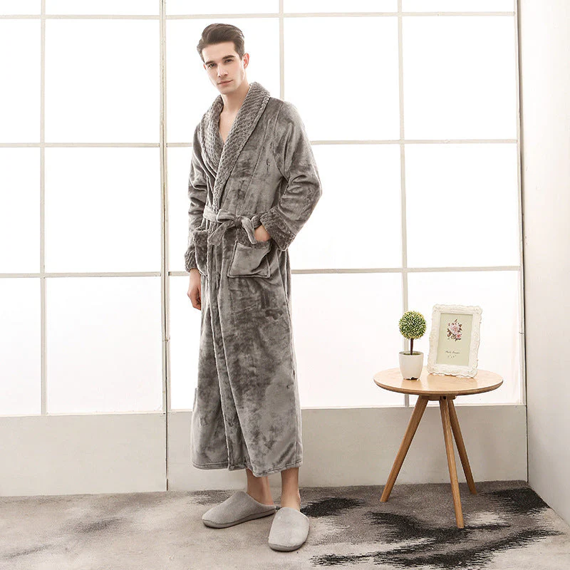 Unisex Strukturierter Morgenmantel - Schalkragen Robe - Image 6