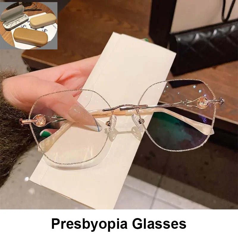 Women's Synthetic Diamonds Rimless Anti Blue Light Glasses - Image 13