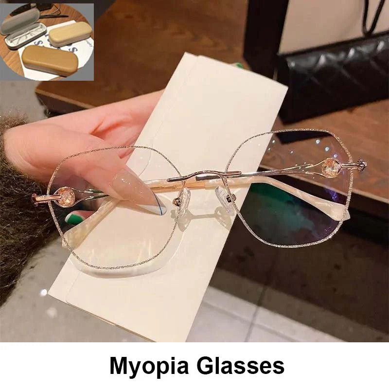 Women's Synthetic Diamonds Rimless Anti Blue Light Glasses - Image 14